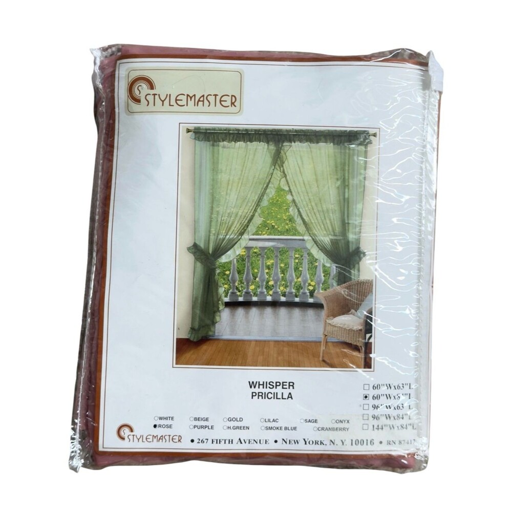 Homemaster Vintage Whisper Pricilla Rose Curtain Panel 60"W x 84"L. NEW.